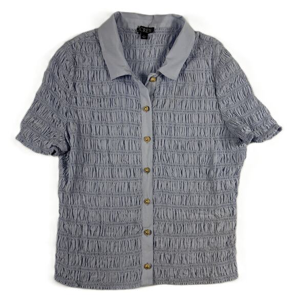 J.CREW Tops - J.CREW Smocked Button Top Blouse Womens Size L blue Preppy Old Money